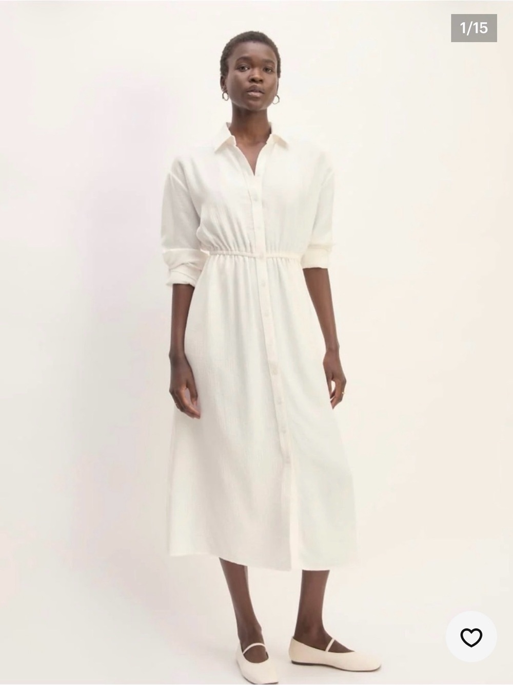 Everlane Ivory Button-Front Midi Shirt Dress